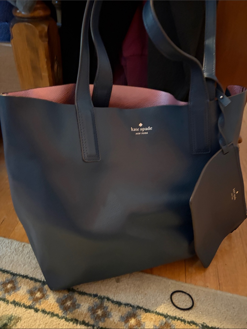 kate spade Navy Blue and Pink Reversible Leather Tote Shoulder Bag - Picture 2 of 5